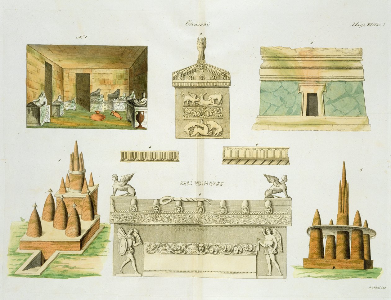 Sarkofagi i nagrobki etruskie, tablica 7, klasa 6 z części I Historii narodów, sztych. A. Nani (akwatinta) autorstwa Italian School