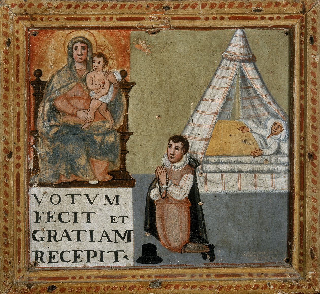 Ex-voto przedstawiające mężczyznę dziękującego Dziewicy na kolanach za uzdrowienie z choroby, 1604 autorstwa Italian School