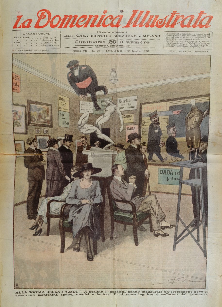 Wystawa sztuki "Dada" w Berlinie, ilustracja na okładce "La Domenica Illustrata", 25 lipca 1920 r. (kolorowa litografia) autorstwa Italian School