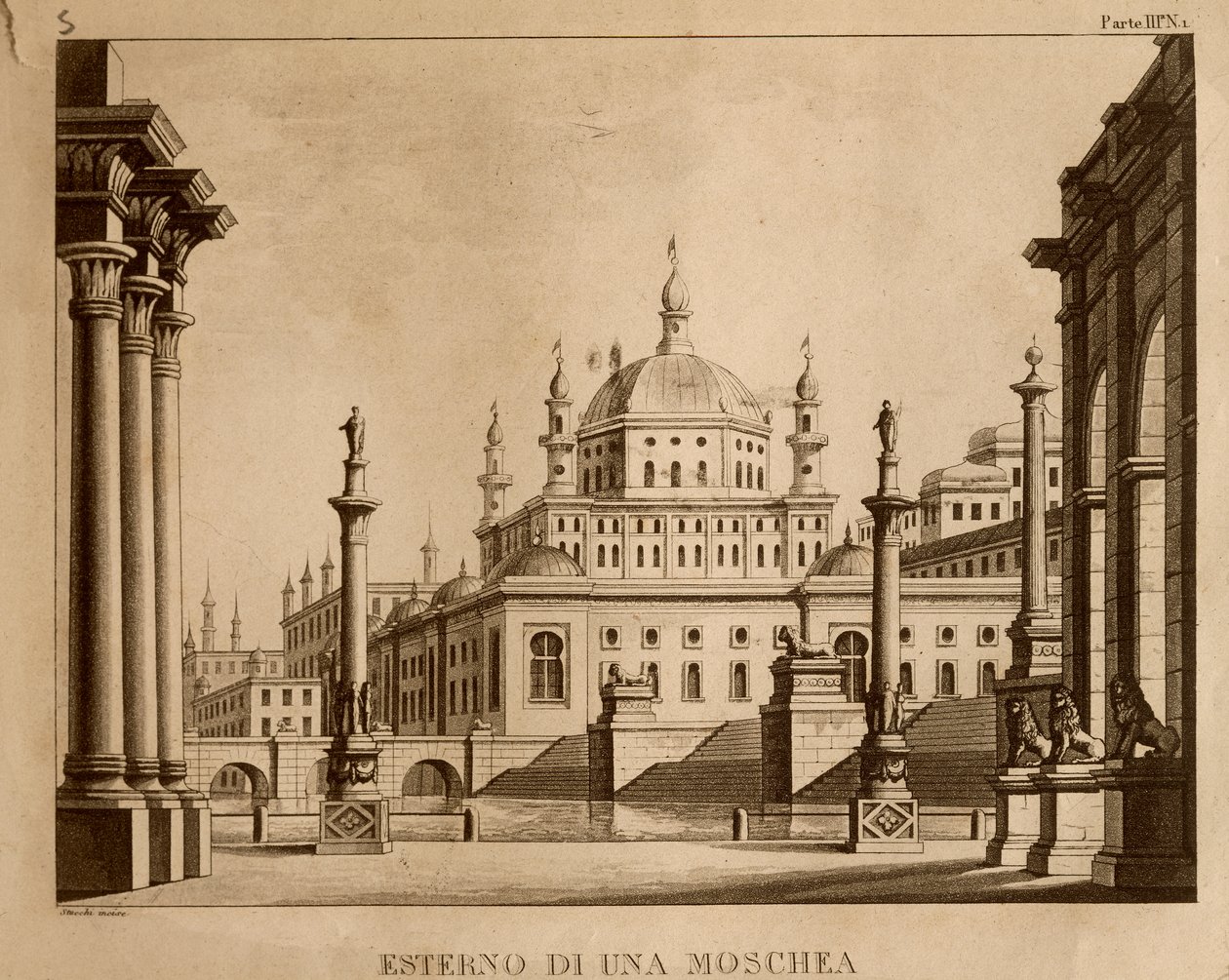Meczet na zewnątrz, scenografia do „Ricciardo i Zoraide” Gioachino Rossiniego (lito) autorstwa Italian School