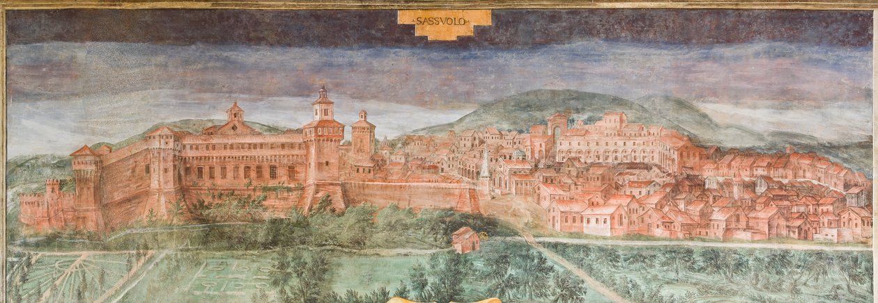 Fiorano modenese, zamek Spezzano, sala widokowa: Widok na Sassuolo autorstwa Italian School