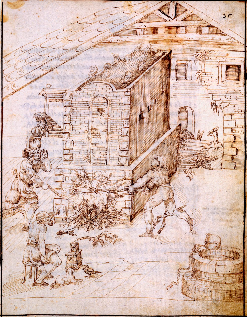 Wypalanie wczesnego pieca, c.1630 (welin rękopisu) autorstwa Italian School