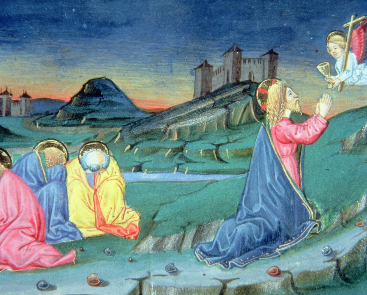 Fol.104r Po modlitwie na Górze Oliwnej przybywa anioł, aby pocieszyć Chrystusa (welum) autorstwa Italian School