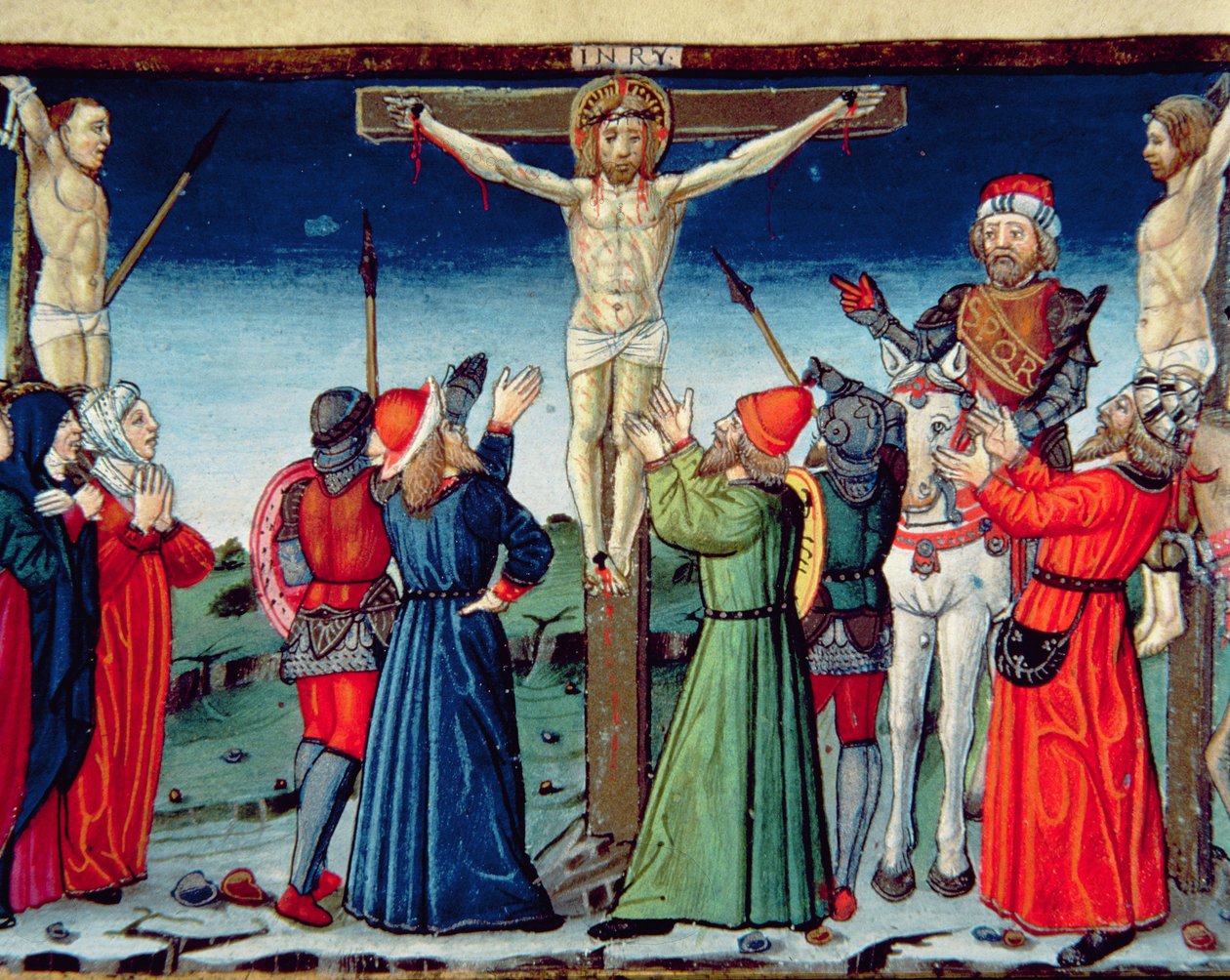 Fol.117v Ukrzyżowanie, ilustracja z „Codex de Predis” (welin) autorstwa Italian School