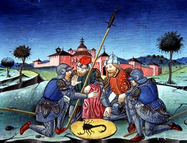 Fol.118v Żołnierze rzucają losy o tunikę Chrystusa (welum) autorstwa Italian School