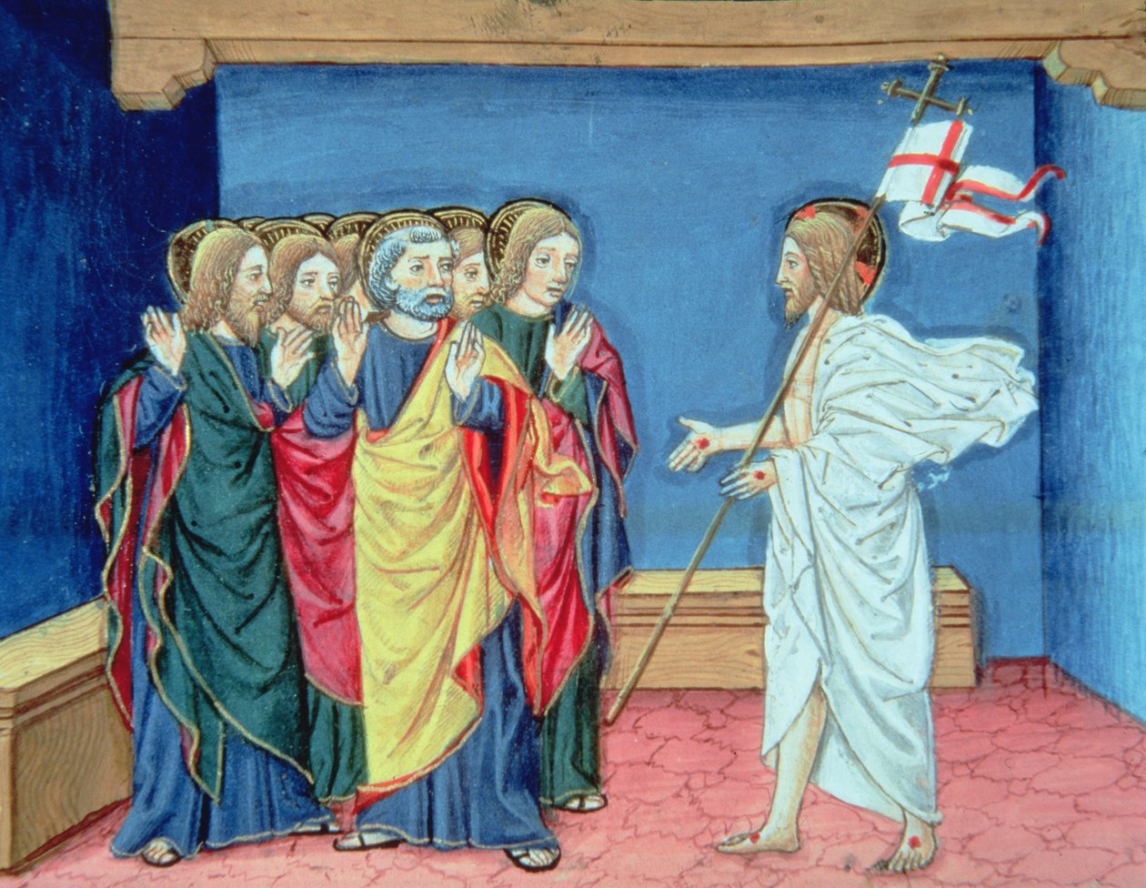 Fol.132va Zmartwychwstały Chrystus pokazuje uczniom ręce i ranę w boku (welum) autorstwa Italian School