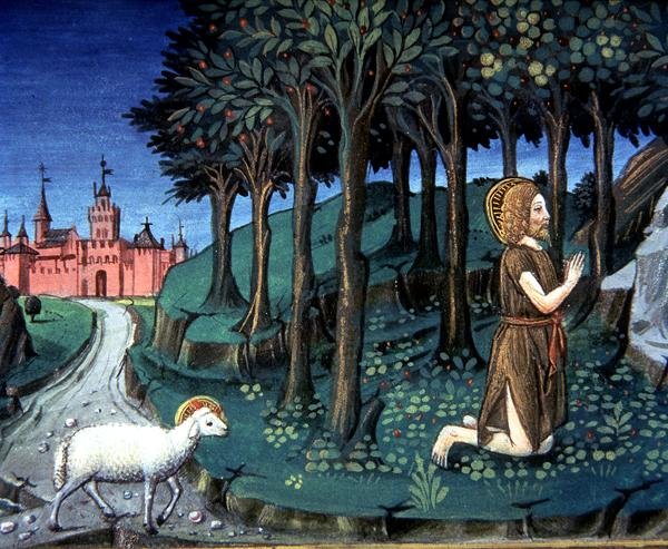 Fol.143v Św. Jan Chrzciciel modli się na pustyni (welum) autorstwa Italian School