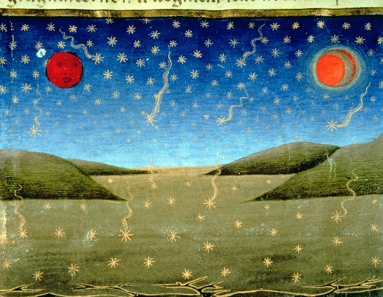 Fol.149va Sąd Ostateczny: Gwiazdy spadają i wszystko odwraca się do góry nogami (welum) autorstwa Italian School
