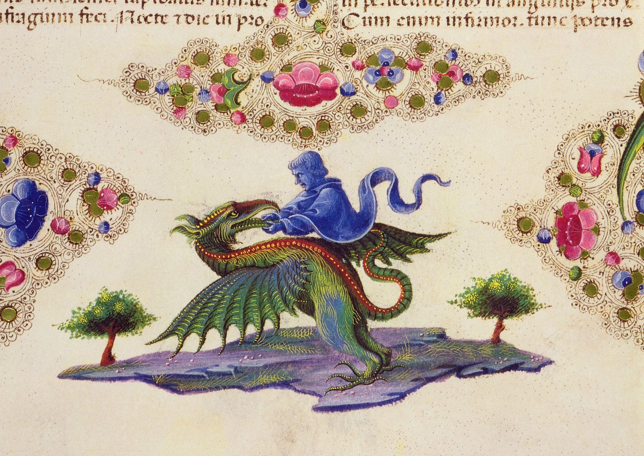 Fol.198V Dżin i skrzydlaty potwór, z Biblii Borso d