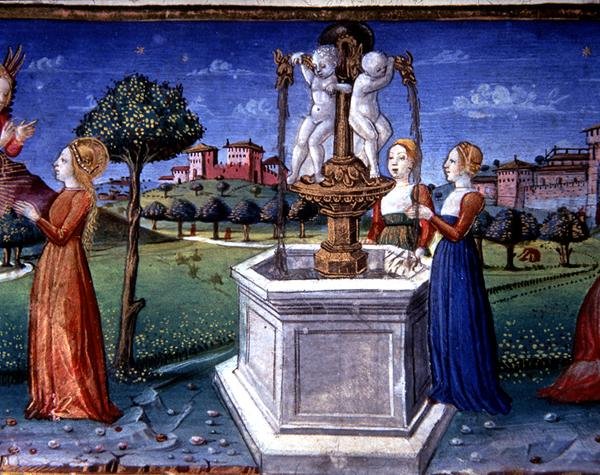 Fol.34v Archanioł Rafał odwiedza Marię (welum) autorstwa Italian School