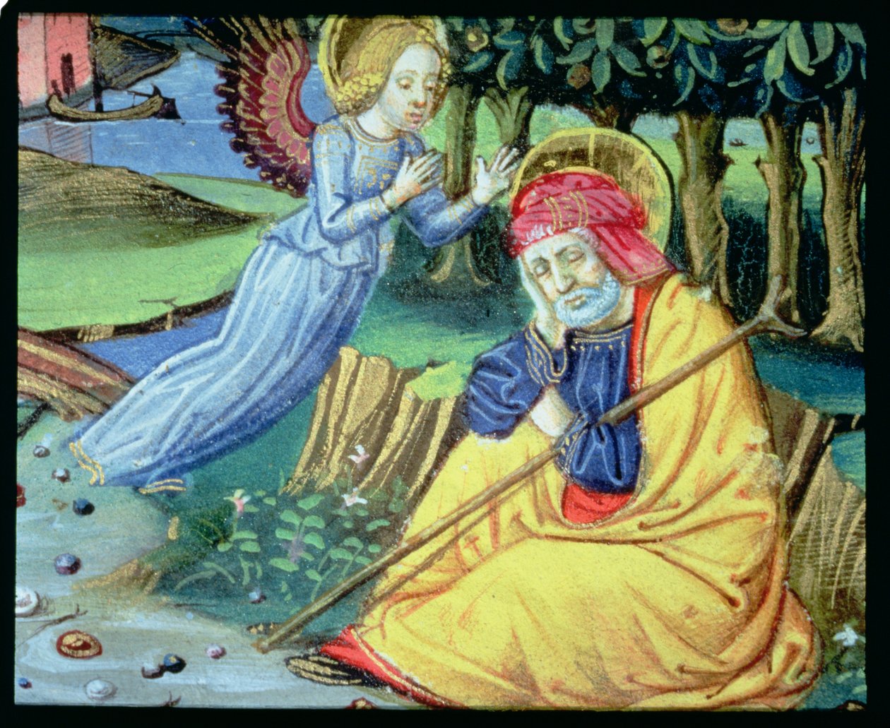 Fol.37v Anioł mówi Józefowi, że Maria jest w ciąży (welum) autorstwa Italian School