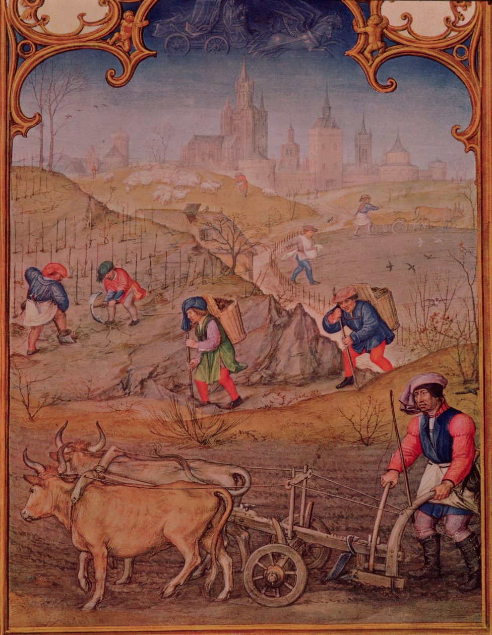 Fol.3v Miesiąc marzec: Praca w polu, z Breviarum Grimani autorstwa Italian School