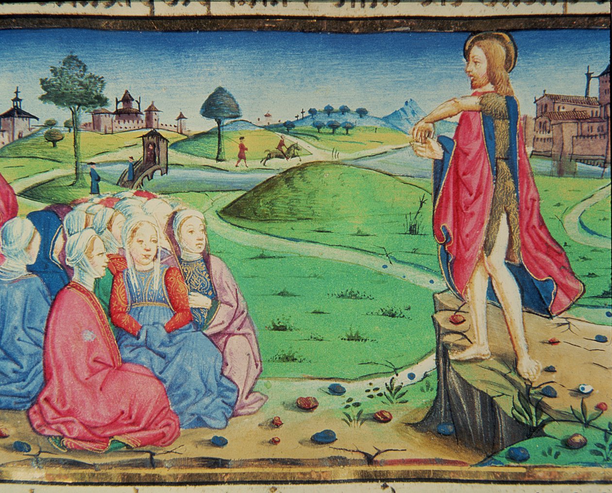 Fol.44r Św. Jan Chrzciciel wygłasza kazania i chrzci (welin) autorstwa Italian School