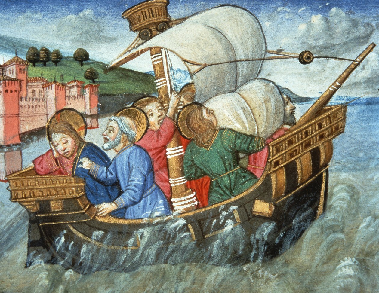 Fol.49v Burza na Morzu Tyberyjskim (welum) autorstwa Italian School