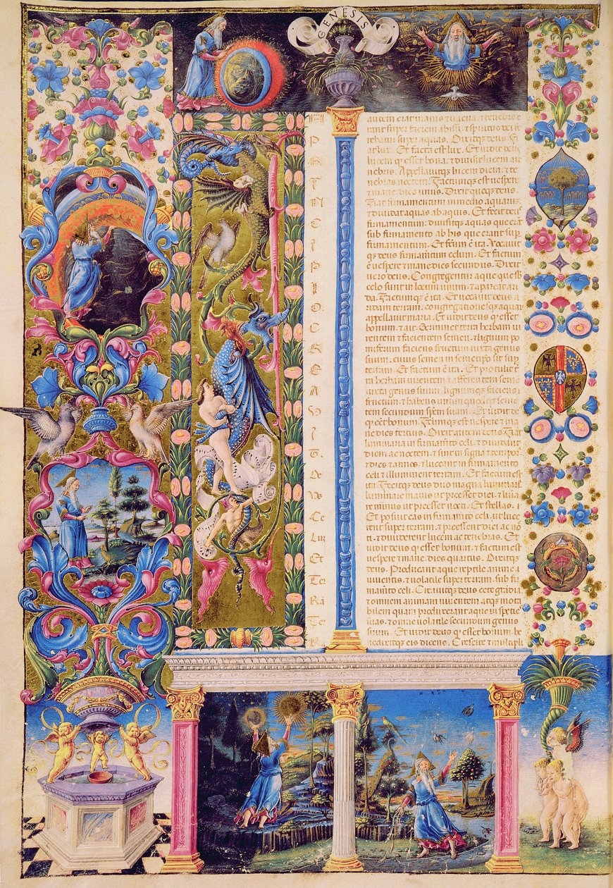 Fol.5v Genesis. Stworzenie Wszechświata z Biblii Borso d
