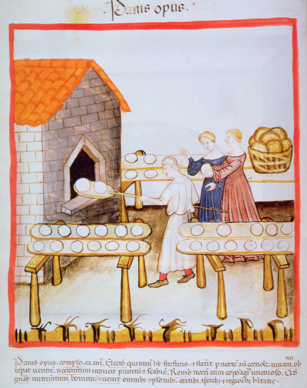 Fol.63v Pieczenie ciemnego chleba, ilustracja z Tacuinum Sanitatis autorstwa Italian School