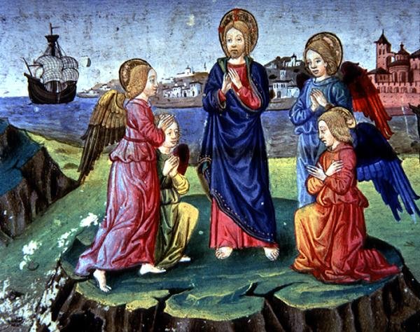 Fol.83r Chrystusa ochrania krąg aniołów (welum) autorstwa Italian School