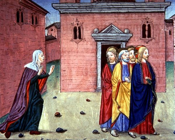 Fol.86v Chrystus spotyka kobietę i mówi „jesteś uzdrowiony” (welum) autorstwa Italian School
