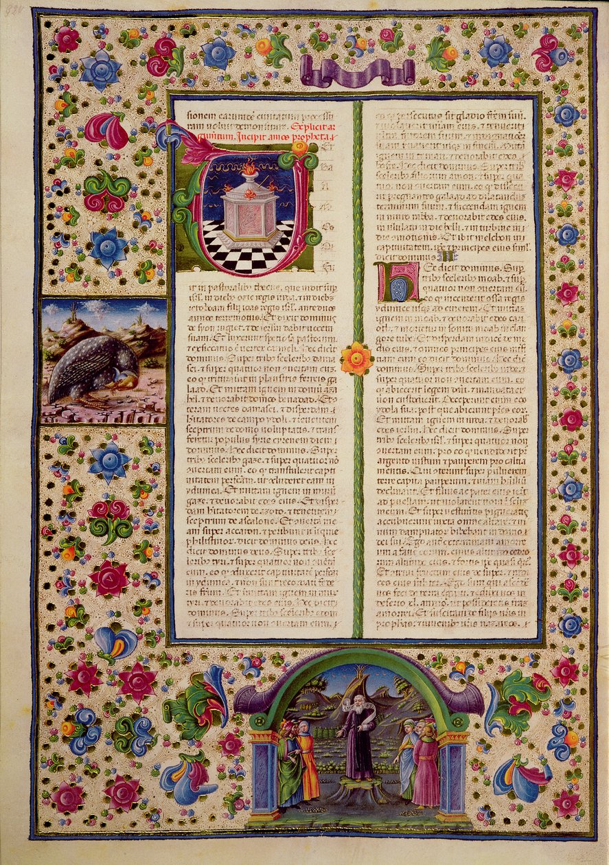 Fol.92v Otwarcie na Księgę proroka Amosa, z Biblii Borso d
