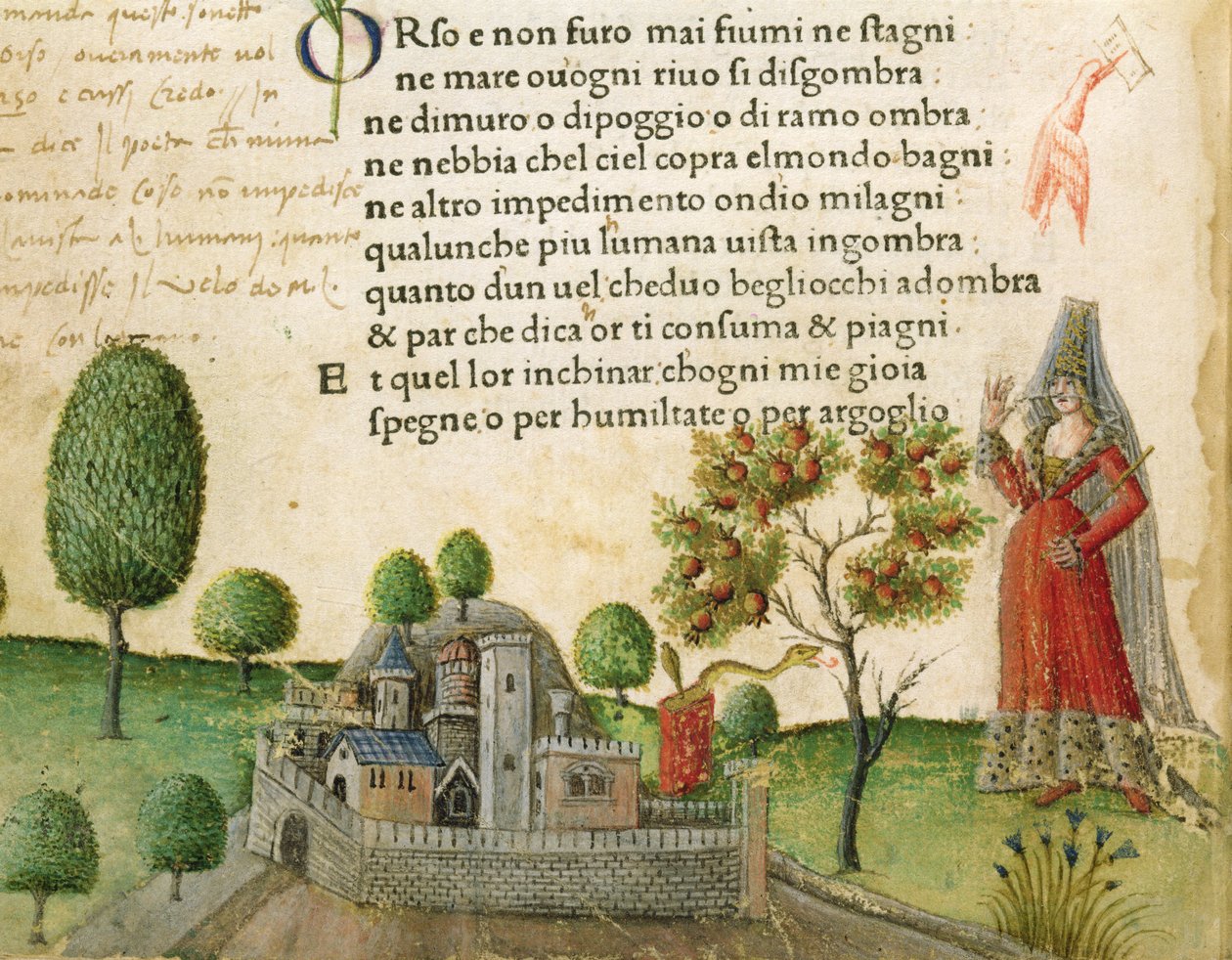 Fol. 17v, „Niedźwiedź, a nigdy rzeki ani stawy”, z „Canzoniere e Trionfi” Petrarki, ok. 1470 autorstwa Italian School
