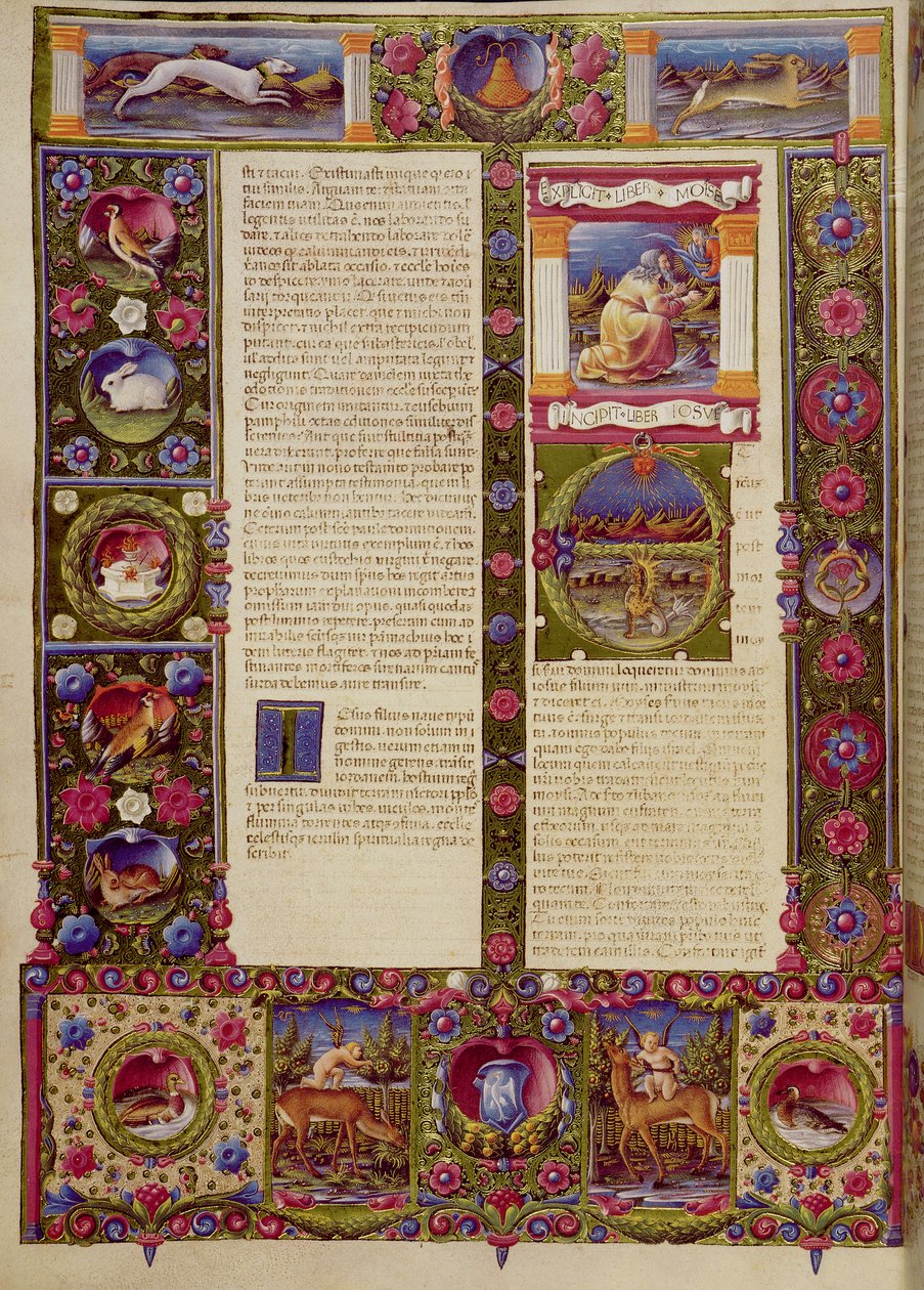 Fol. Koniec Księgi Mojżesza, Początek Księgi Jozuego, z Biblii Borso d