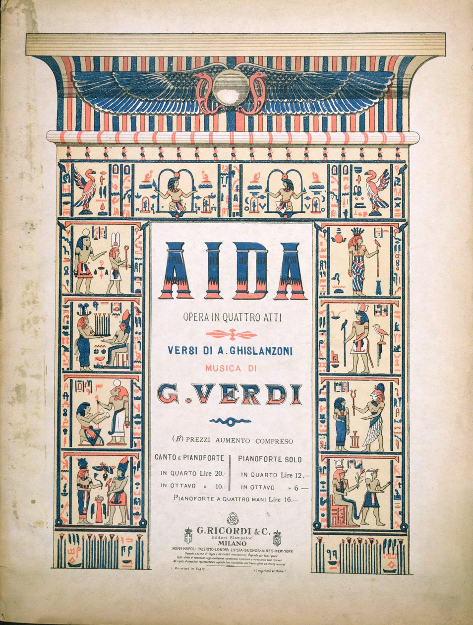 Przednia okładka partytury Aida, autorstwa Giuseppe Verdiego (1813-1901) autorstwa Italian School