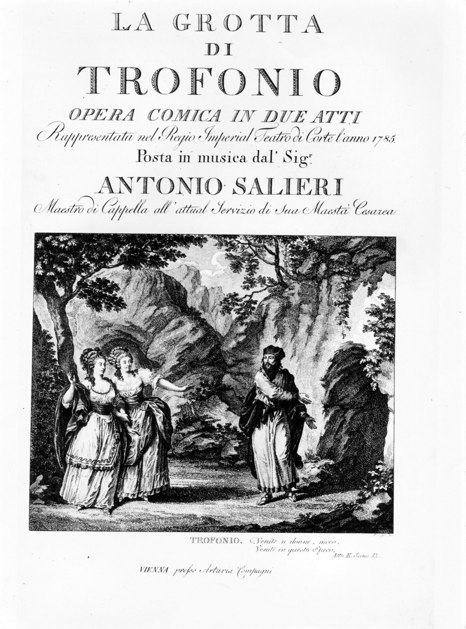Frontyspicjum libretta La Grotta di Trofonio, opera komiczna w 2 aktach Antonia Salieriego (1750 - 1825). 1785 autorstwa Italian School