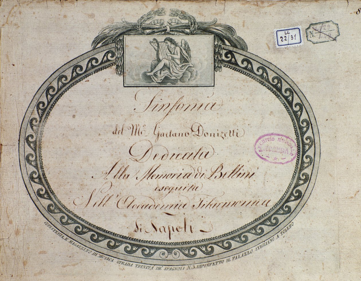 Frontyspis „Symfonii Es-dur: dedykowanej pamięci Belliniego” Gaetano Donizettiego (1797-1848). autorstwa Italian School