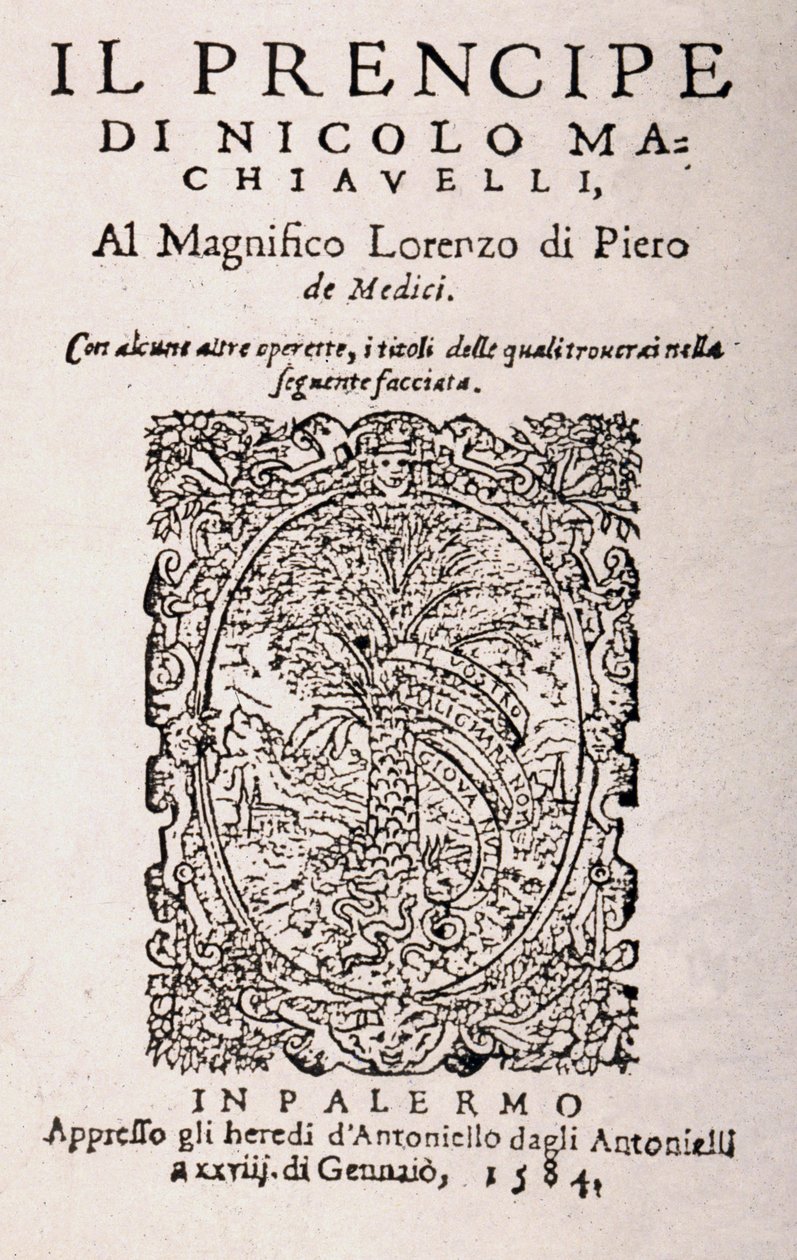 Frontyspis z „Księcia” Niccolo Machiavelli (lito) autorstwa Italian School
