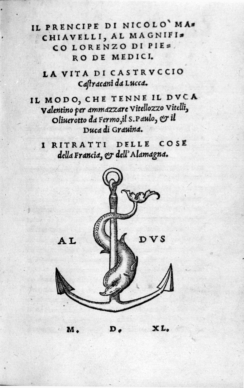 Frontyspis z „Księcia” Niccolo Machiavelli autorstwa Italian School