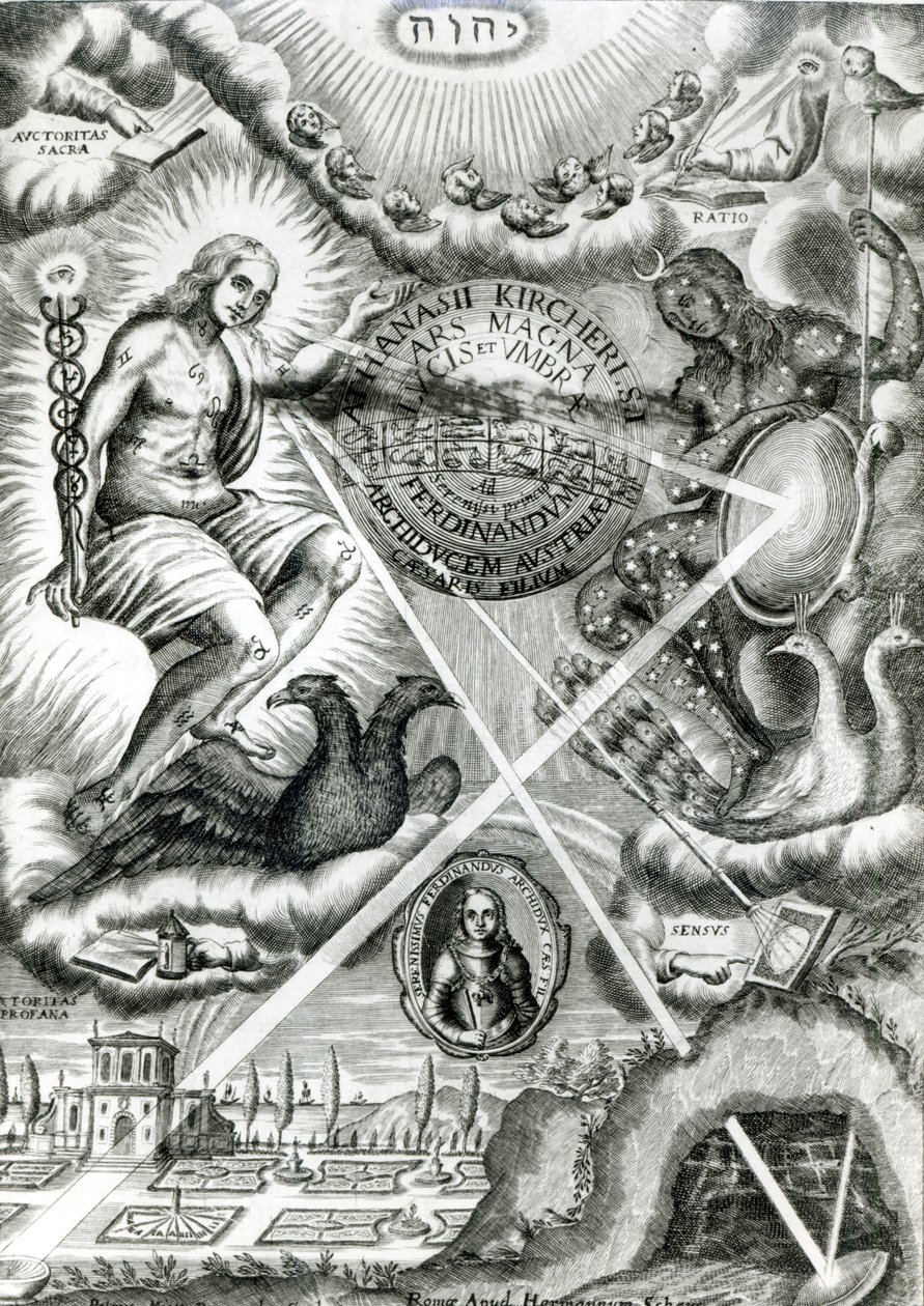 Frontyspis Ars Magna Lucis et Umbrae, Athanasius Kircher (1601-80) Rzym, 1646 autorstwa Italian School