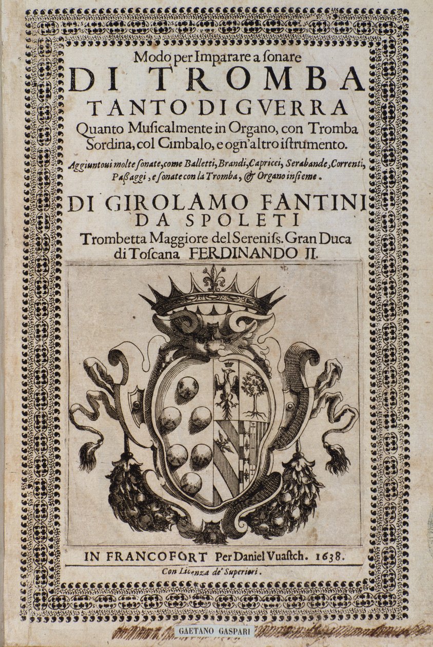 Frontispiece of Way do nauki gry na trąbce metoda nauki gry na trąbce Girolamo Fantini (1600-1675) autorstwa Italian School