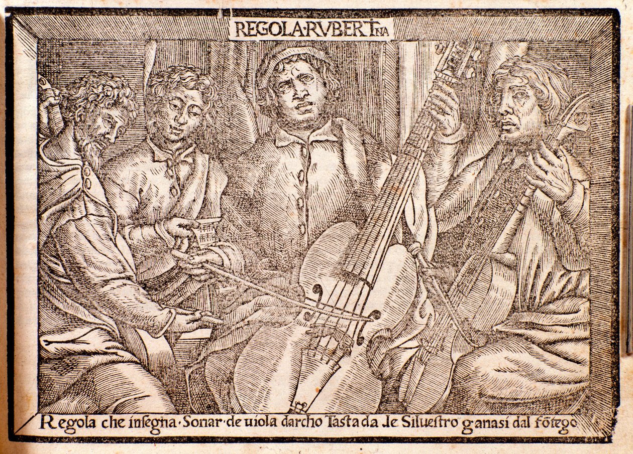 Frontyspis traktatu Regola Rubertina o viola da gamba Silvestro Ganassi z Fontego autorstwa Italian School