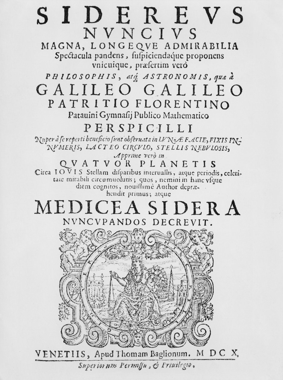 Frontyspis do Sidereus Nuncius autorstwa Galileo Galilei, 1610 autorstwa Italian School