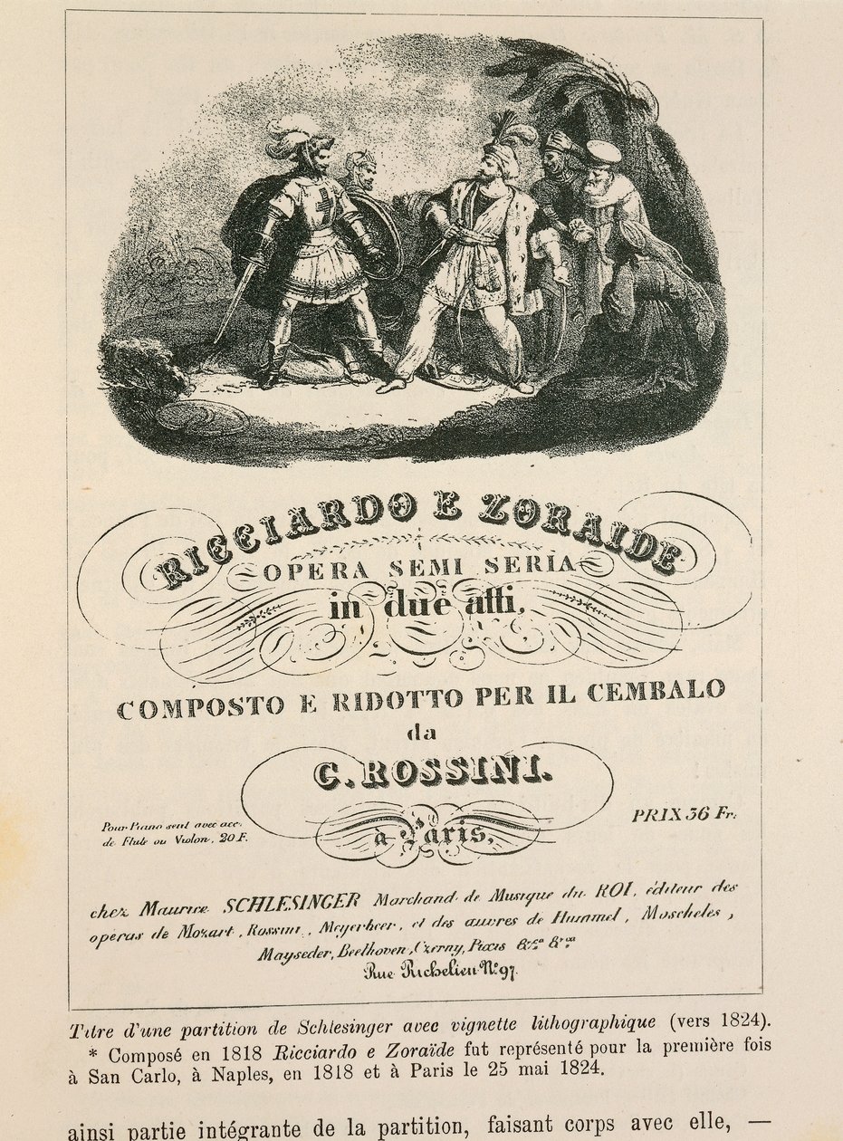 Frontyspis do redukcji klawesynu „Ricciardo i Zoraide” Gioachino Rossiniego (lito) autorstwa Italian School