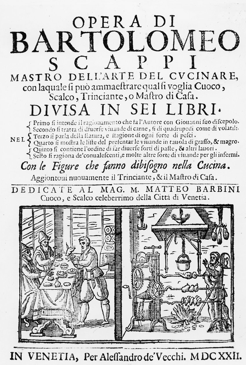 Frontyspis do książki kucharskiej Bartolomeo Scappi, 1622 autorstwa Italian School