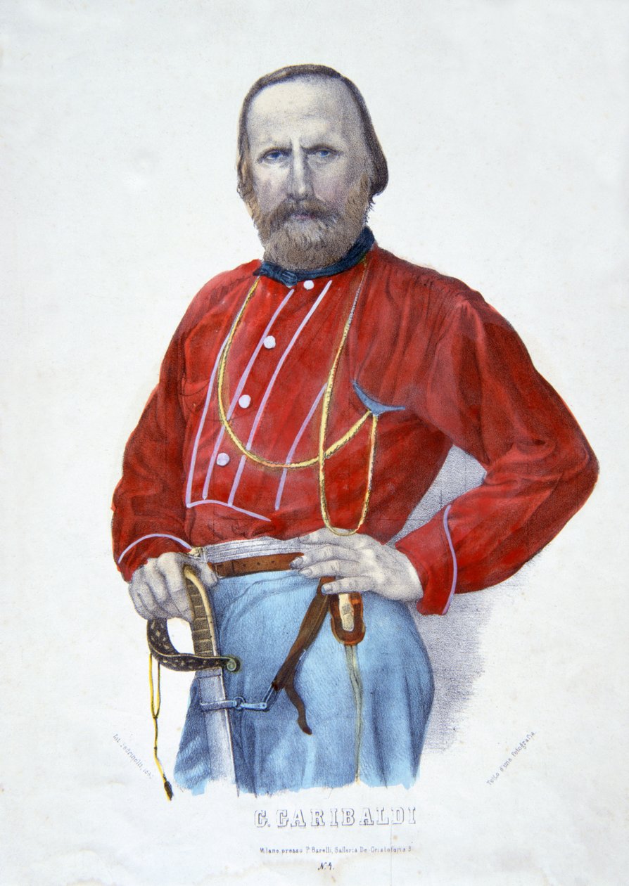 Garibaldi, ilustracja z Historii Włoch autorstwa Italian School