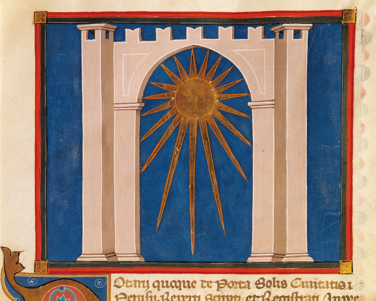 Brama Słońca, miniatura z Rejestru Notariuszy z Perugii, rękopis, Włochy XIV w. autorstwa Italian School