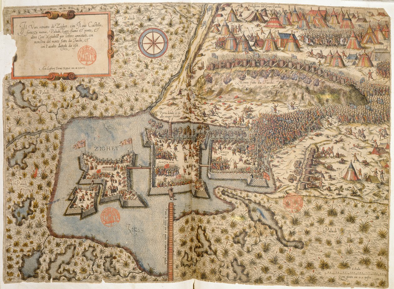 Widok ogólny bitwy pod Szigetvar, 1566 autorstwa Italian School