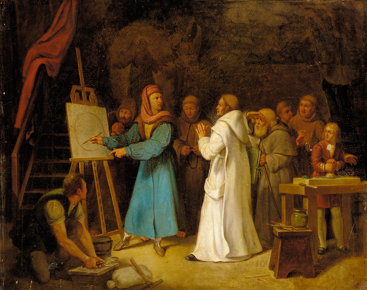 Giotto demonstruje sztukę rysowania w swojej pracowni autorstwa Italian School