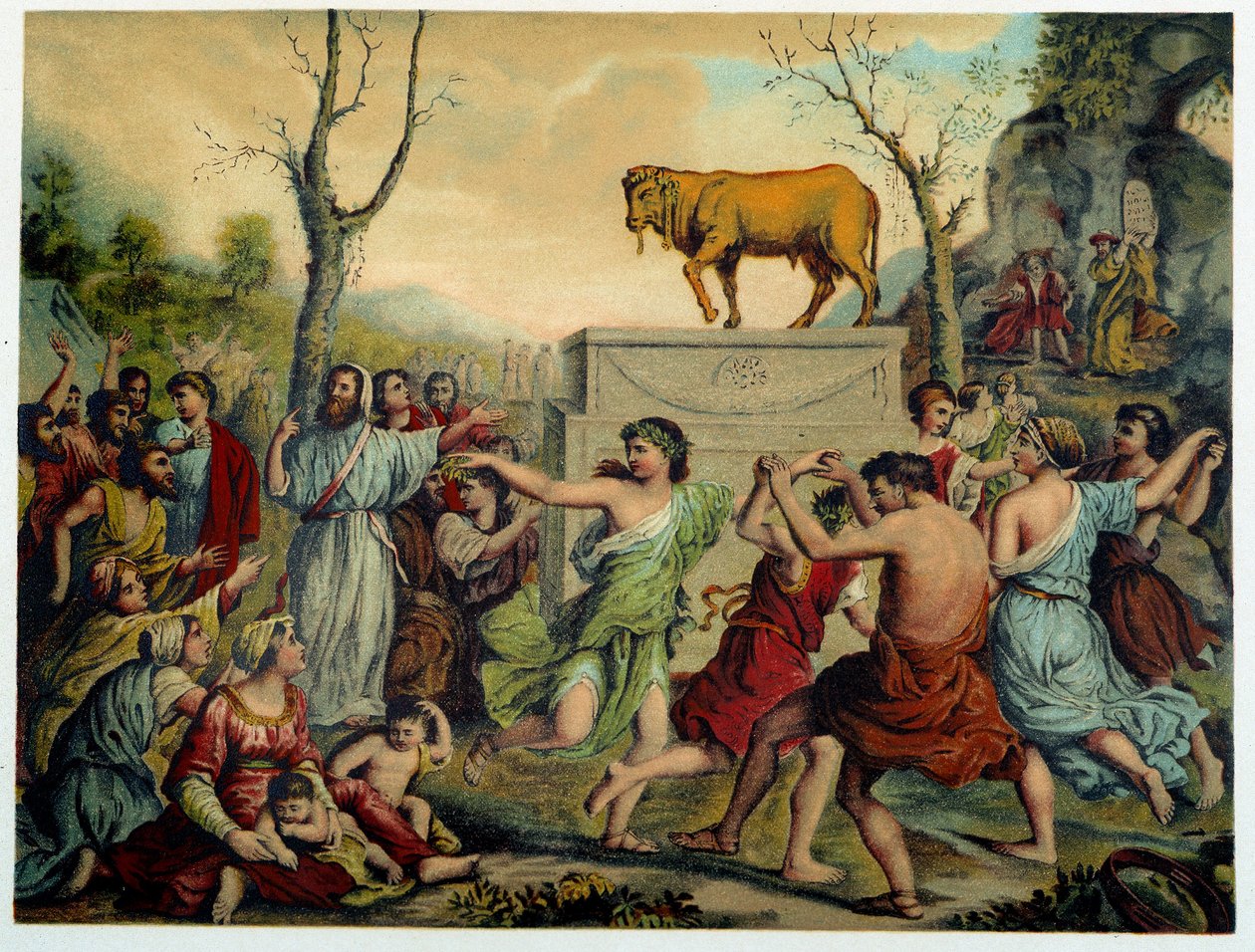Złoty cielę w „Golden classic Bible: historia Bożego Objawienia w starożytności i w nowych dążeniach” Giovanniego Ladislao Sykory (t. 1), w tłumaczeniu Don Clemente Benetti. (Biblia włoska) autorstwa Italian School