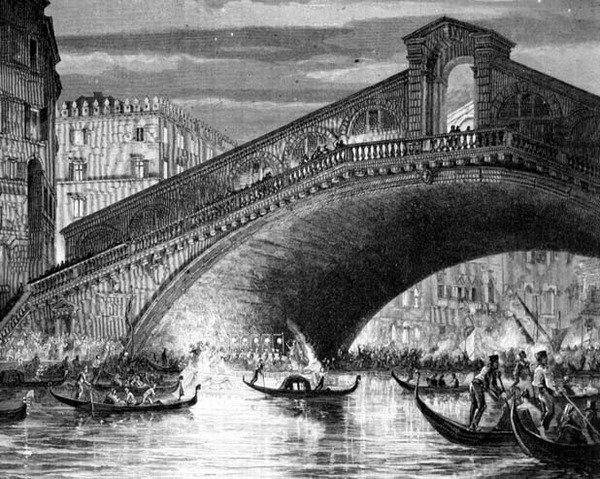 Canal Grande i most Rialto podczas karnawału autorstwa Italian School