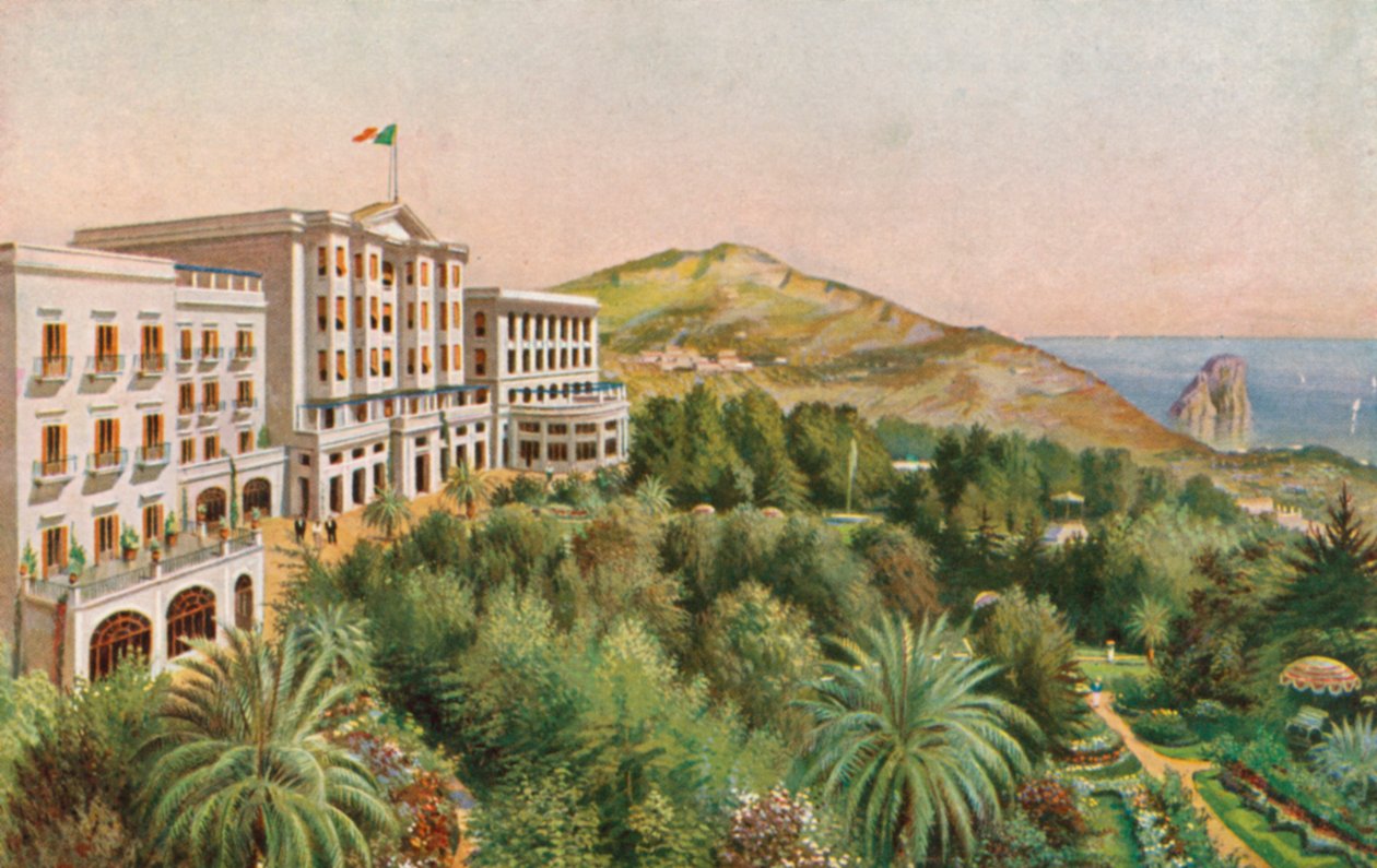 Grand Hotel Quisisana, Capri, Włochy (kolorowa litografia) autorstwa Italian School