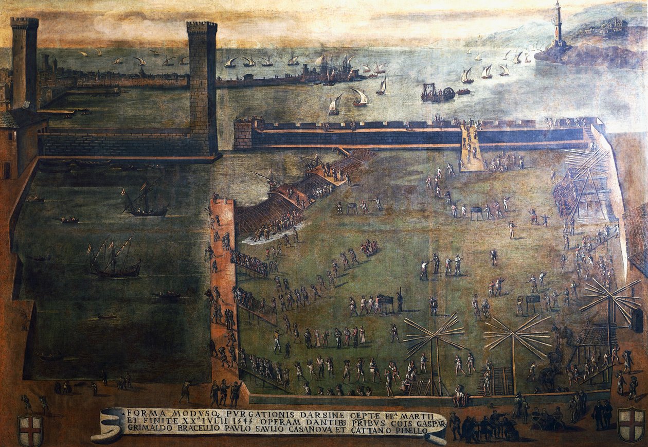 Port w porcie Genua, malarstwo, Włochy autorstwa Italian School