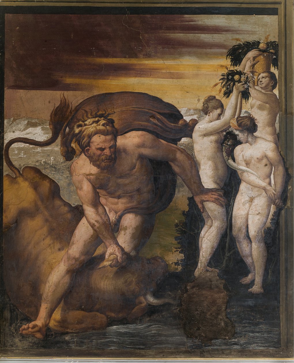 Hércules matando o touro cretense, da Sala Amarela, Rocca Meli Lupi, Soragna, Parmapolish autorstwa Italian School