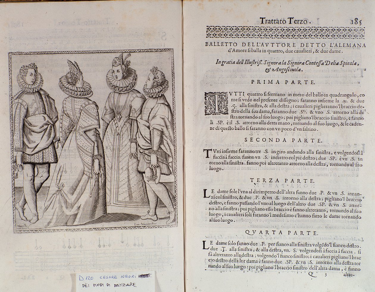 Jak tańczyć Alemannę Podwójna strona Le Gratie dAmore (Le Grazie dAmore) włoskiego tancerza Cesare Negri o nazwie Il Trombone (1536-1604), traktat o tańcu autorstwa Italian School