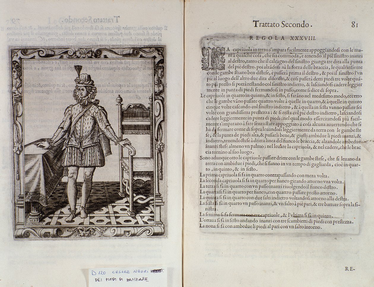 Jak tańczyć kapriolę Podwójna strona Le Gratie dAmore (Le Grazie dAmore) włoskiego tancerza Cesare Negri pt. Il Trombone (1536-1604), traktat o tańcu autorstwa Italian School