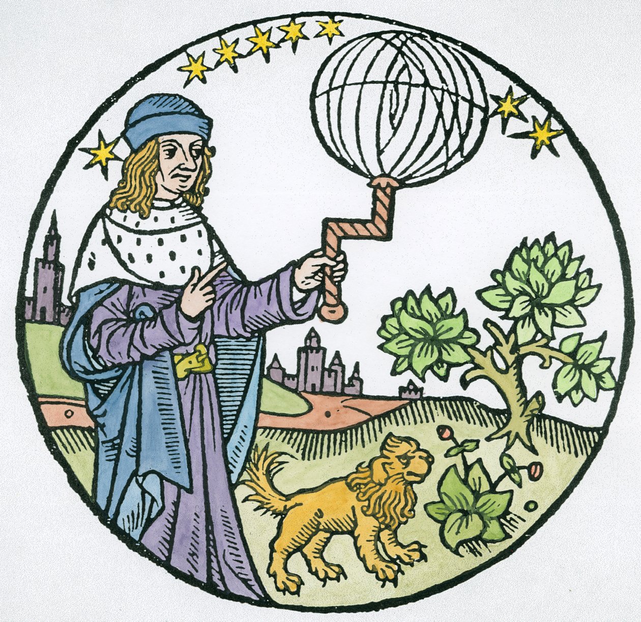 Idealny portret Arystotelesa (384-322 pne), kopia ilustracji z Aristoteles cum Leonardi Aretini Commentariis, Wenecja 1516, wykorzystana w Historii magii, wydanej pod koniec XIX wieku (la autorstwa Italian School
