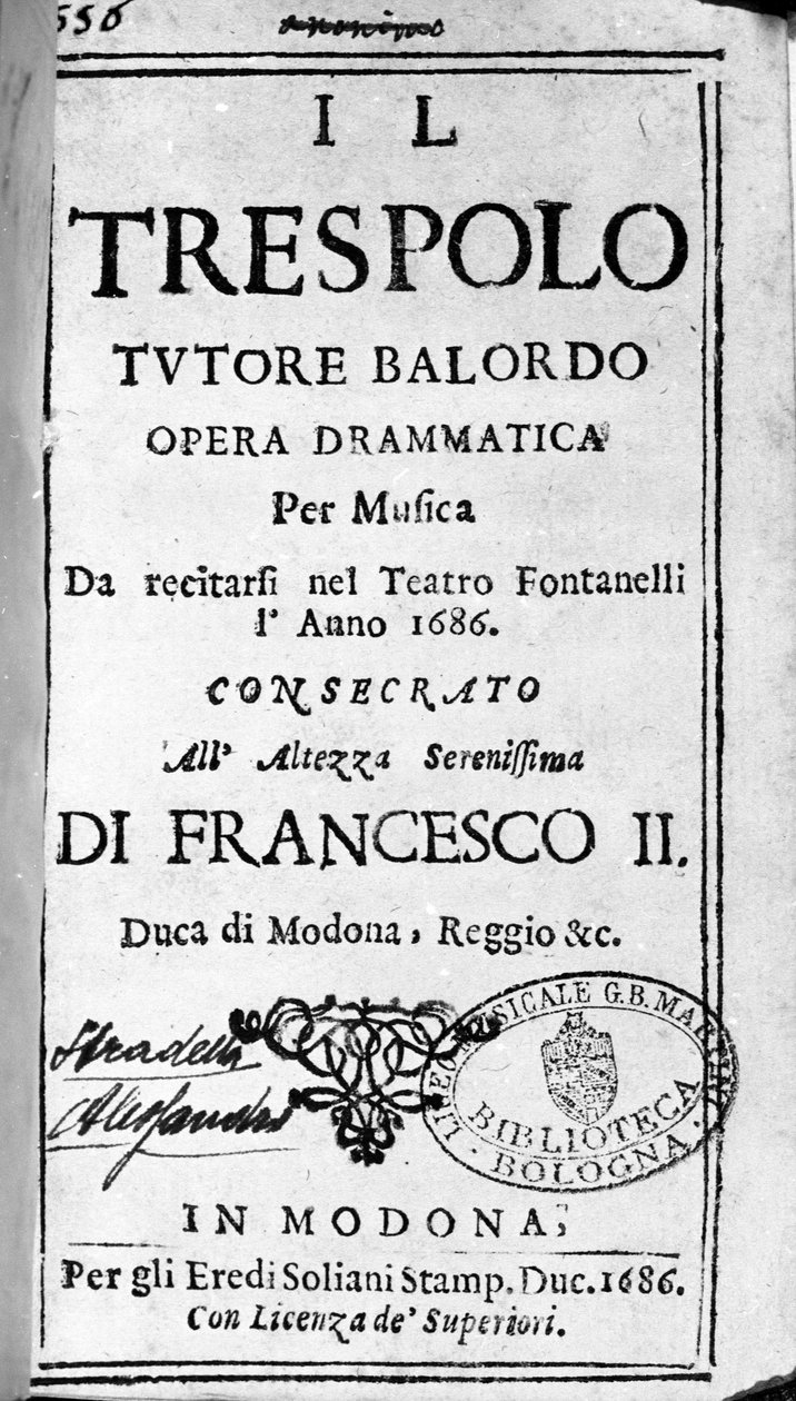 Okoń korepetytor głupia partytura do opery Alessandro Stradelli (1644 - 1682) włoskiego kompozytora. Modena 1688. autorstwa Italian School