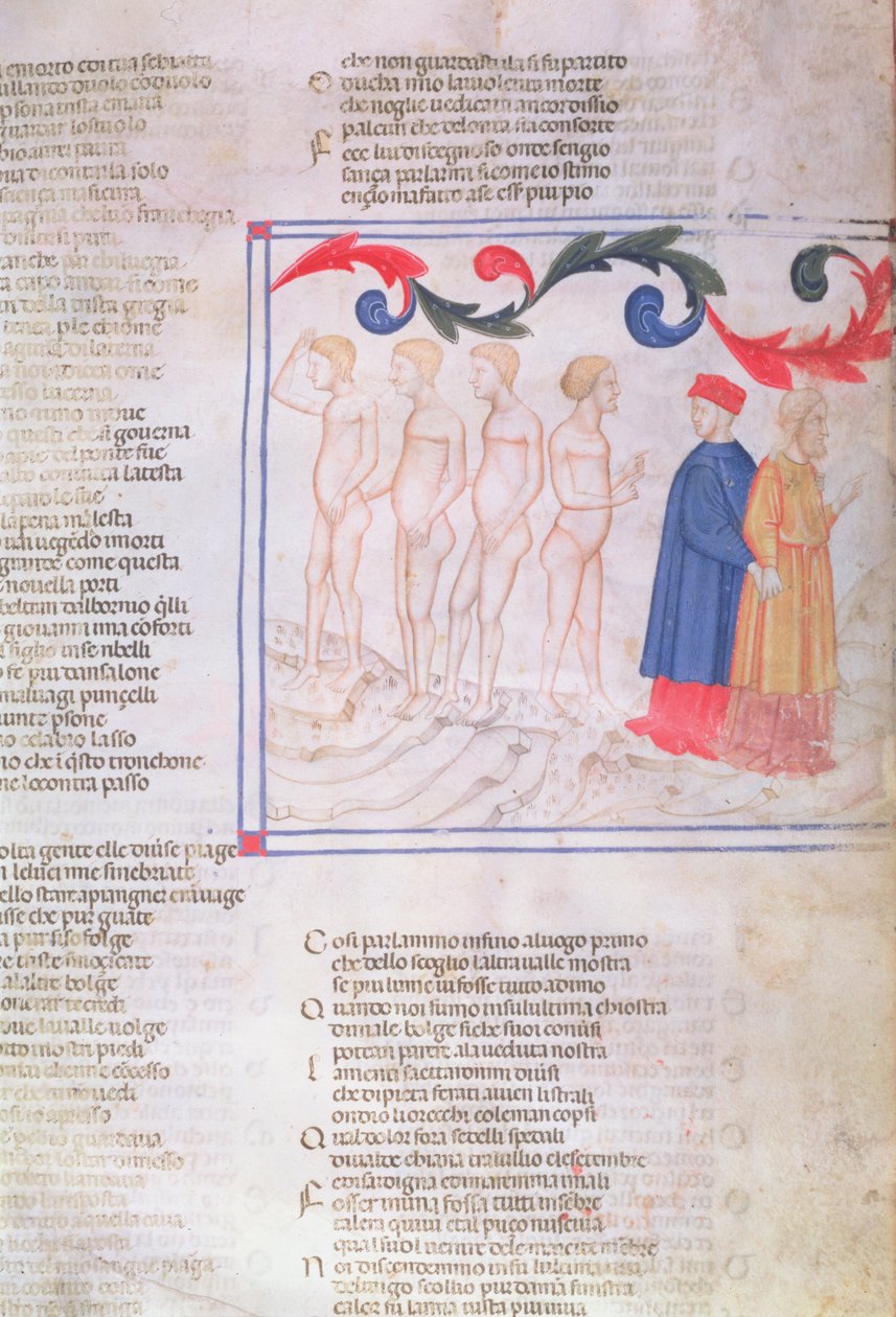 Inferno XXIX f.21r Geri del Bello w kręgu fałszerzy, z Boskiej komedii Dante Alighieri (1265-1321) autorstwa Italian School